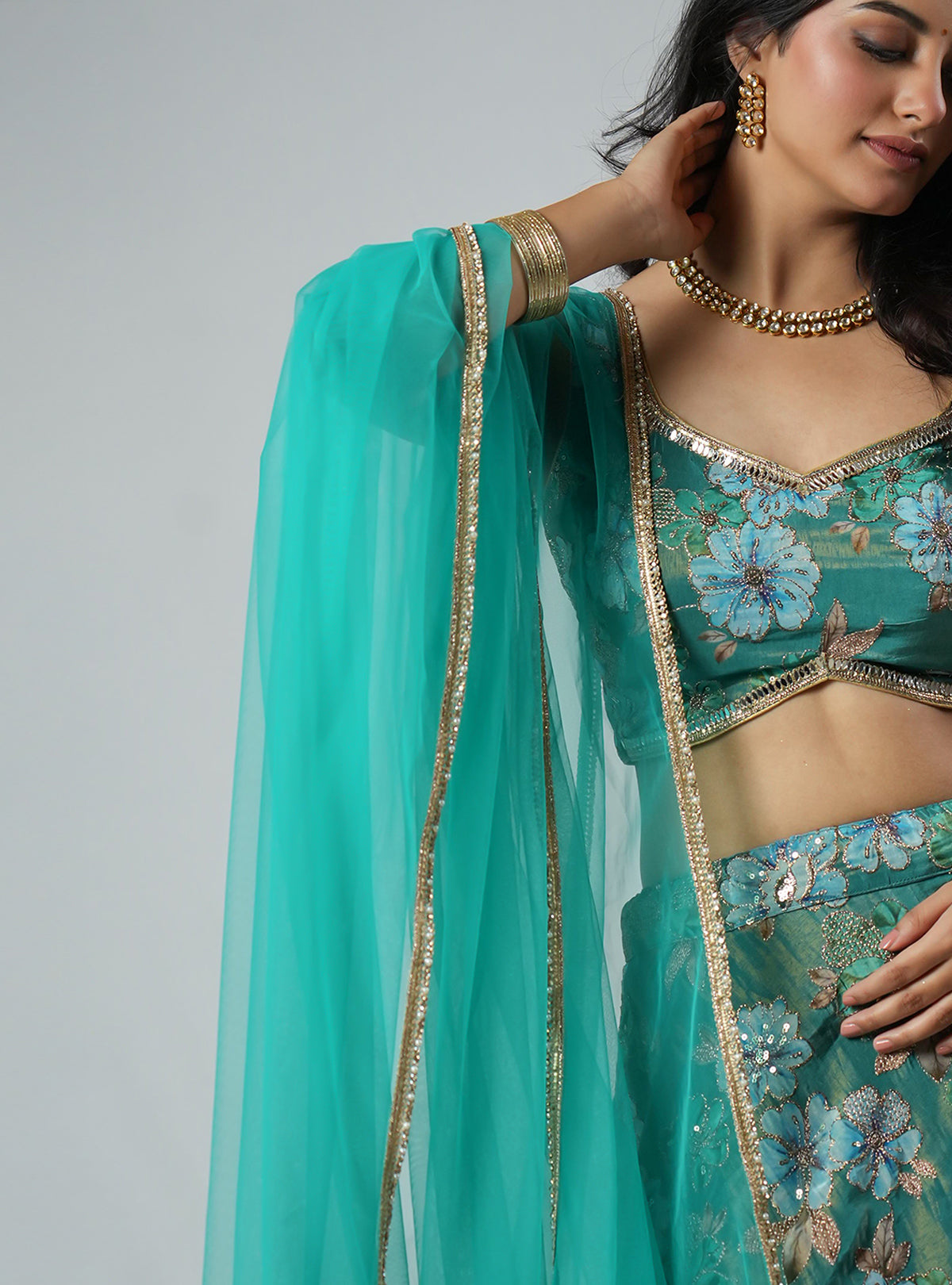 Bahara - Teal Net Dupatta