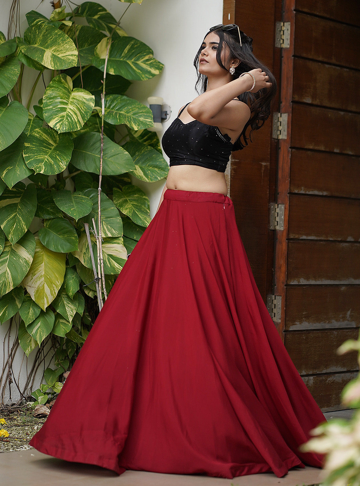 Timeless Red and Black Lehenga Set