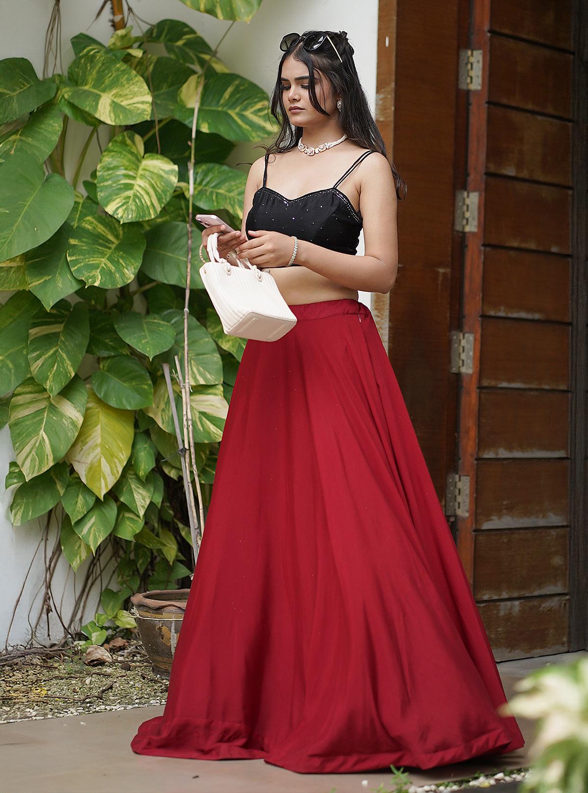 Timeless Red and Black Lehenga Set